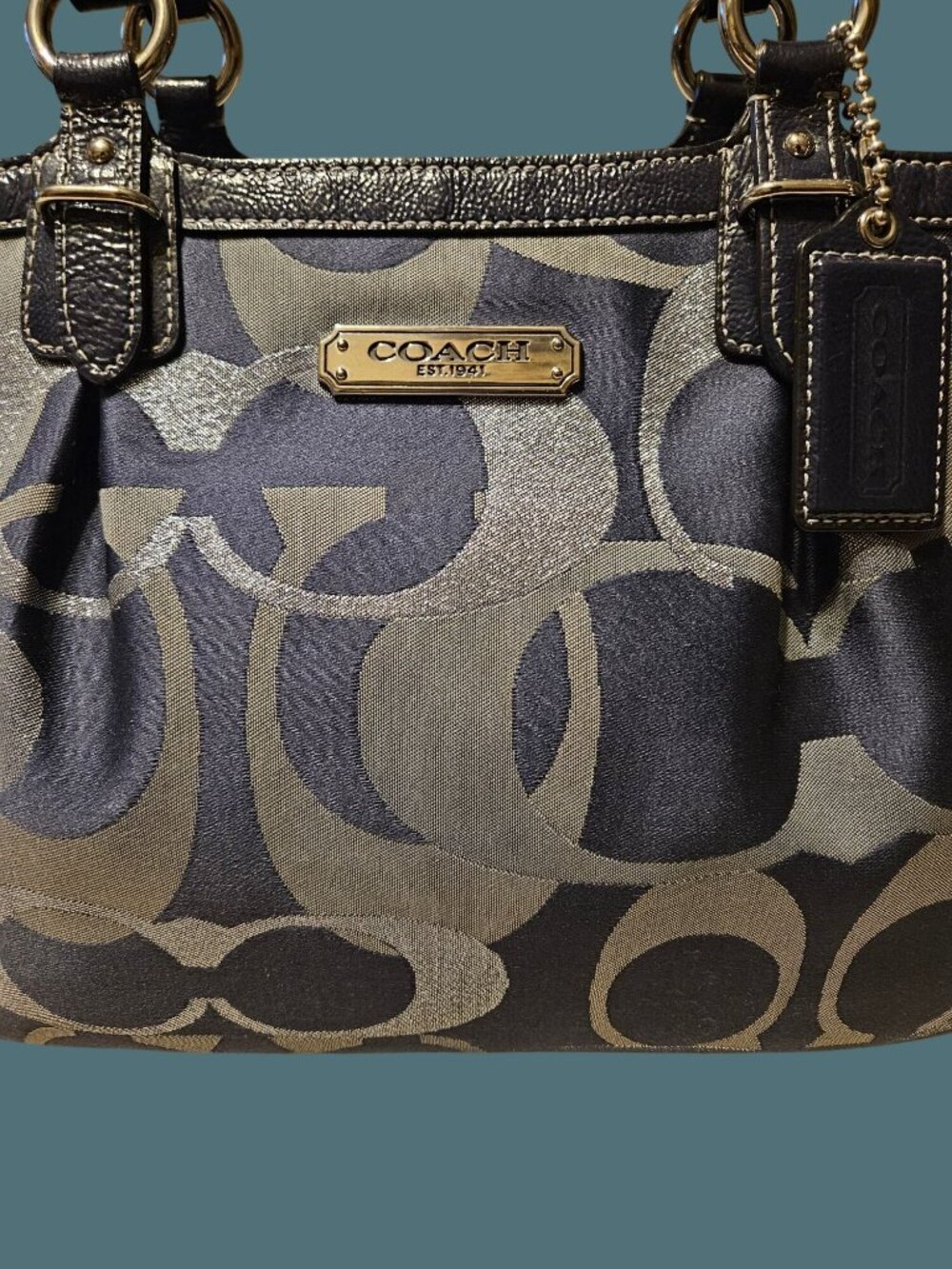 Coach Optic Signature Jacquard & Patent Leather Metallic Gallery Shoulder Tote - Picture 6 of 16